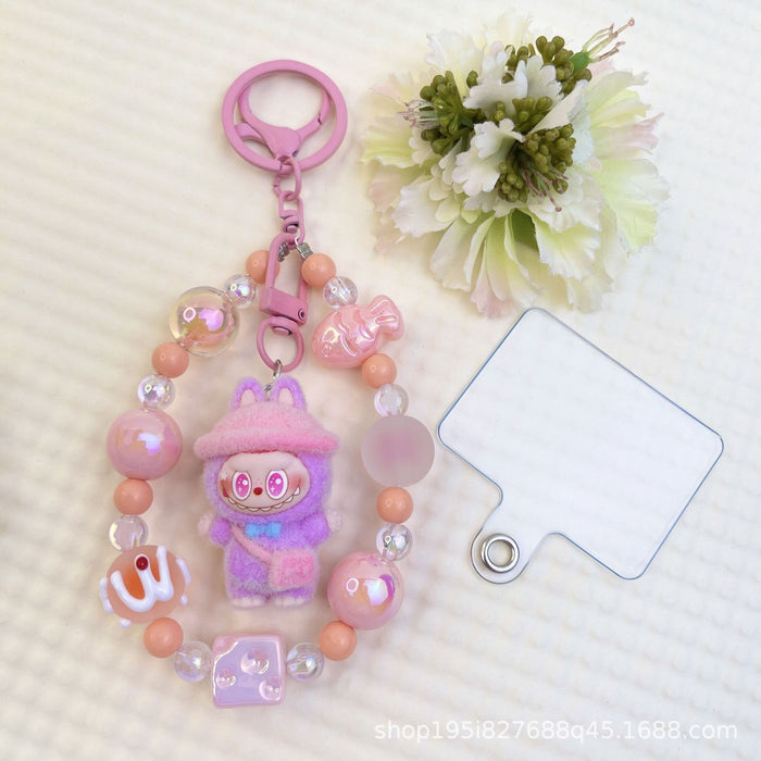 Wholesale Flocked Baseball Cap Colorful Beaded Mobile Phone Chain Keychain Bag Doll Pendant Accessories