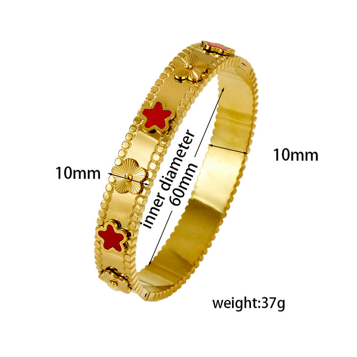 Wholesale Titanium steel five-leaf clover gold-plated bracelet