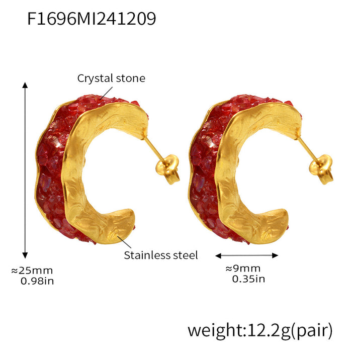 Wholesale Crystal Stone C-Shaped Earrings Luxury Personality Stainless