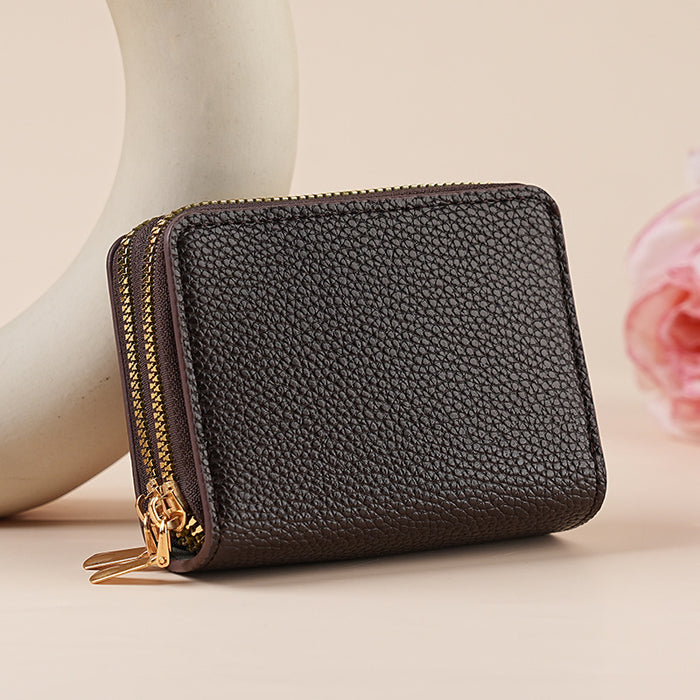 Wholesale Short Accordion Double Zipper Storage Multi-Card Wallet