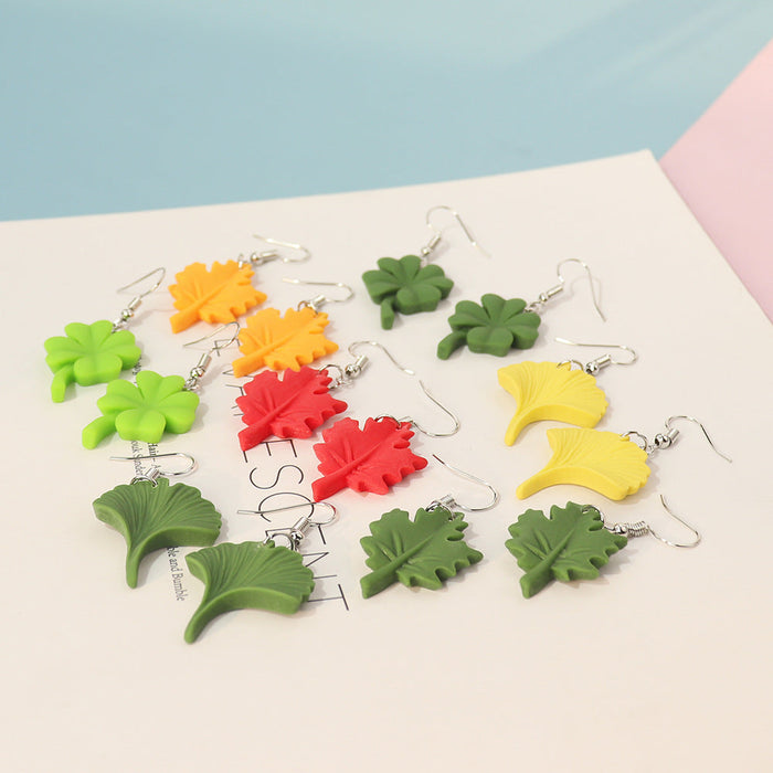 Wholesale Earrings Resin Four Leaf Clover Ginkgo Leaf Maple Leaf Banana Leaf JDC-ES-niqing011