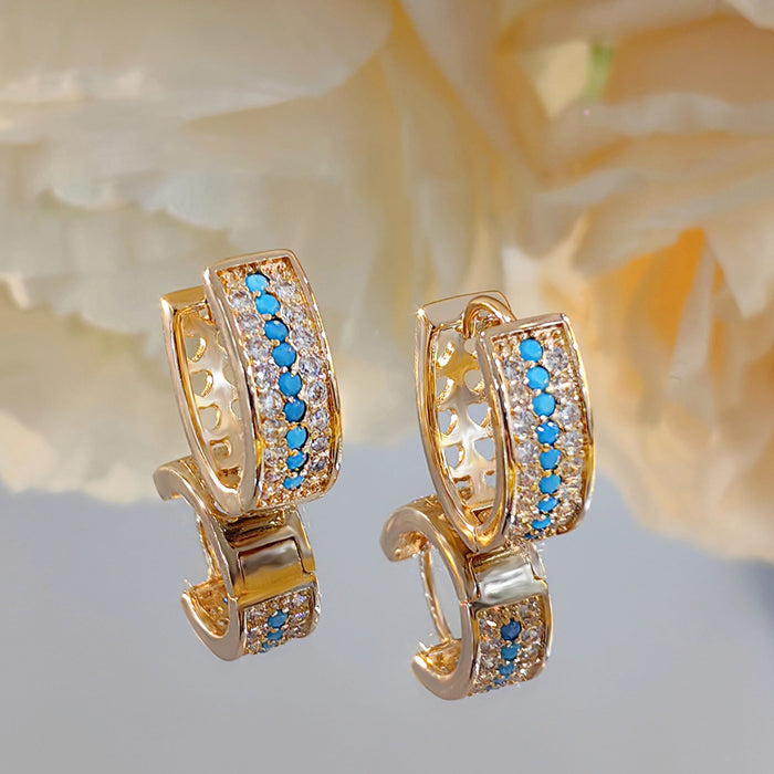Wholesale Simulated turquoise earrings for commuting, light luxury, versatile, full diamond zircon, high-end, fashionable ear buckle