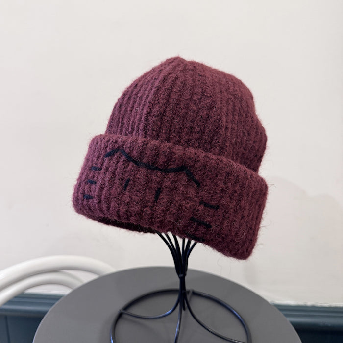 Wholesale Cute kitten embroidered knitted hat