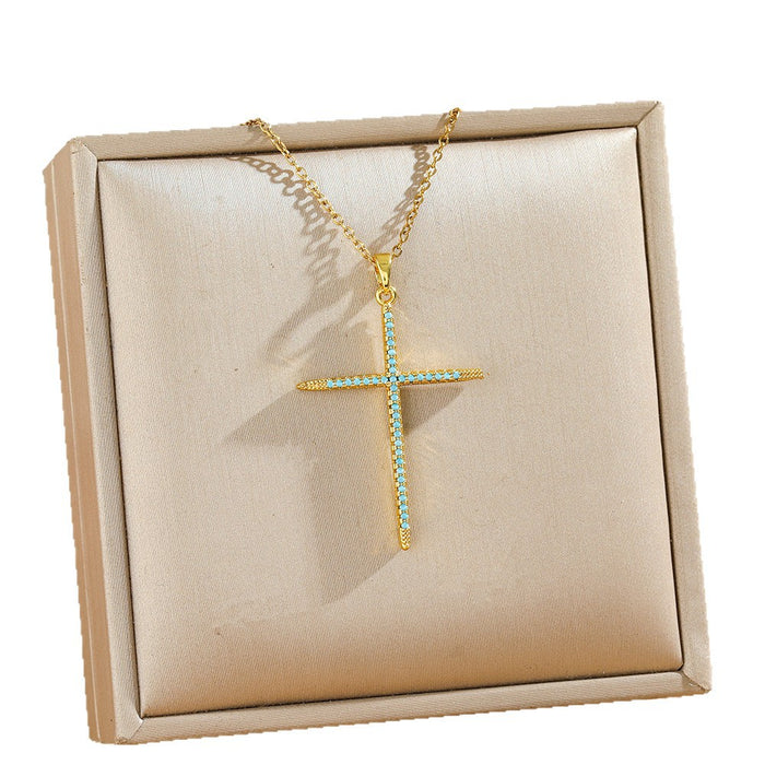 Wholesale Chic Cross Necklace Titanium Steel Real Gold Plating Jewelry Accessory