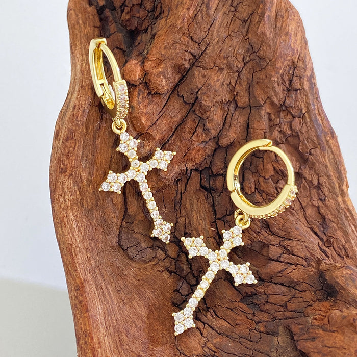 Wholesale Earnail Cross Gold Plated with Zirconia Charm Versatile Light Luxury Earring Accessories