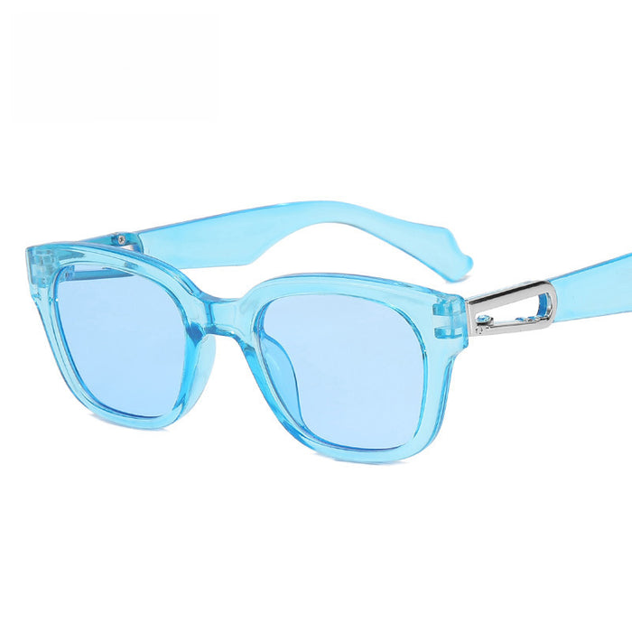 Wholesale Fashionable hook square internet famous sunglasses, new retro transparent blue sunglasses
