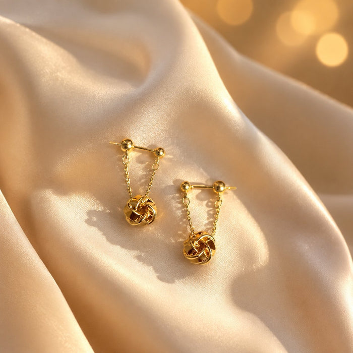 Wholesale Chic Geometric Knot Long Drop Earrings Alloy Gold Double Chain Fashion Accessory
