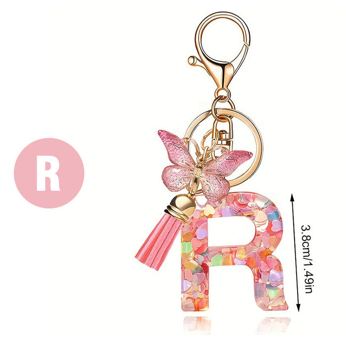 Wholesale Pink Letter Keychain Heart Sequin Butterfly Tassel Keychain Crystal Glue Pendan
