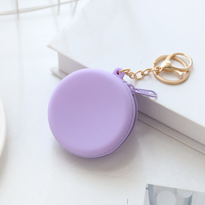 Wholesale Cartoon round silicone coin purse cute coin data cable storage bag girls bag pendant access control key bag