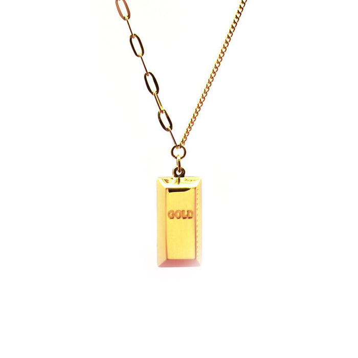 Wholesale Small gold bar necklace pendant, titanium steel square, light luxury