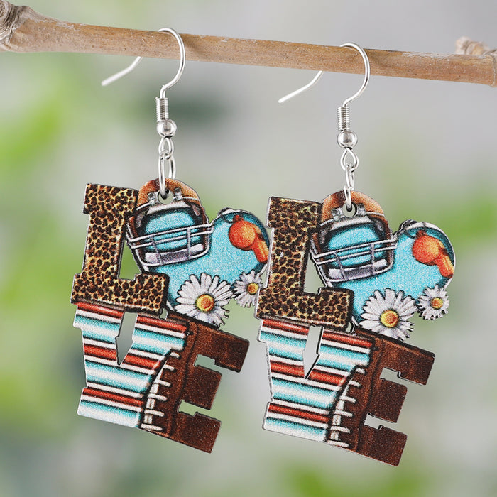 Wholesale Love Rugby LOVE Pendant Earrings Wooden Double-sided Sports Ear Accessories