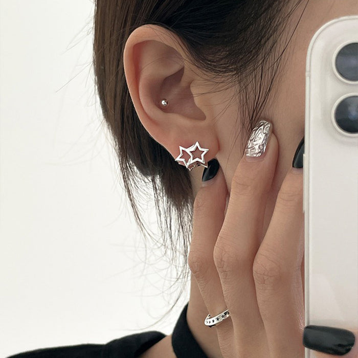 Wholesale Star Ear Buckle Earrings  Niche Design Simple Hollow Star Earrings