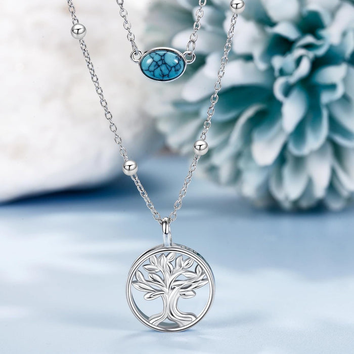 Wholesale Tree of Life necklace turquoise double layered necklace collarbone chain
