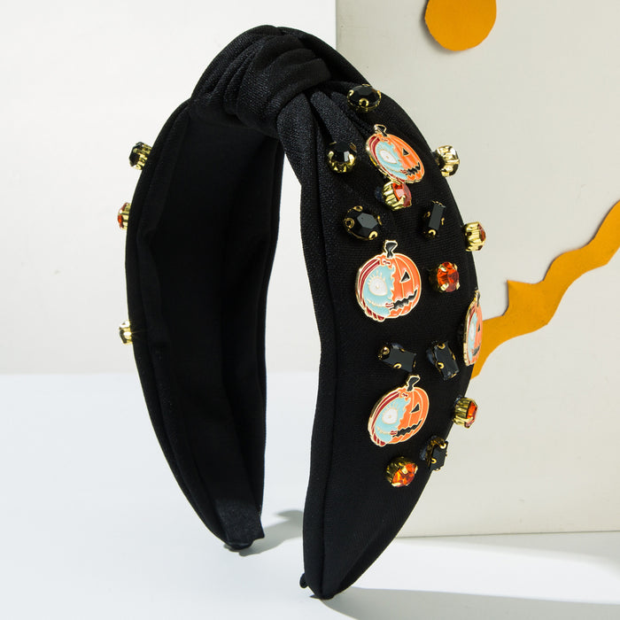 Wholesale Halloween Pumpkin Skull Devil Letter Accessories Fabric Wide Brim Headband JDC-HD-HM024