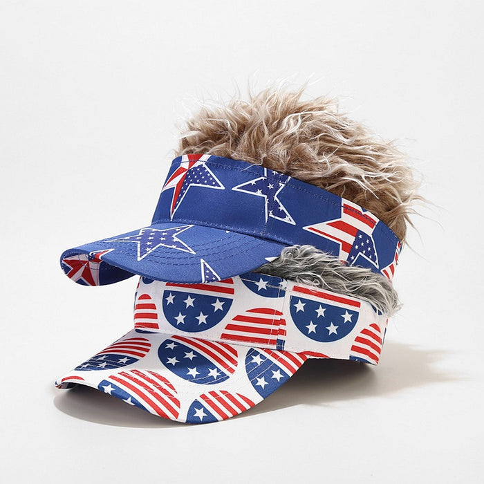 Wholesale American flag five-pointed star striped wig baseball cap