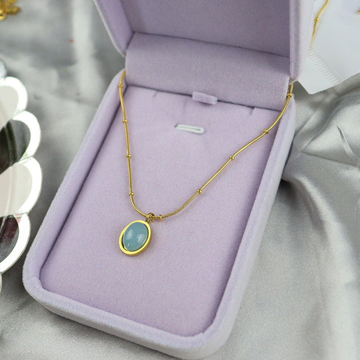 Wholesale Necklaces Titanium Steel Opal Oval Aquamarine JDC-NE-Weih006