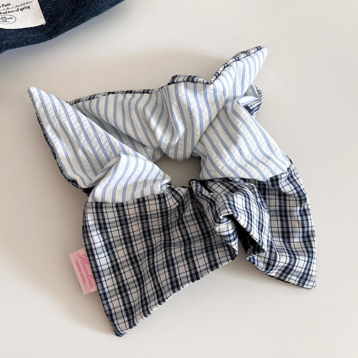 Wholesale Niche splicing striped grid tied ponytail temperament headband bun bun hair rope