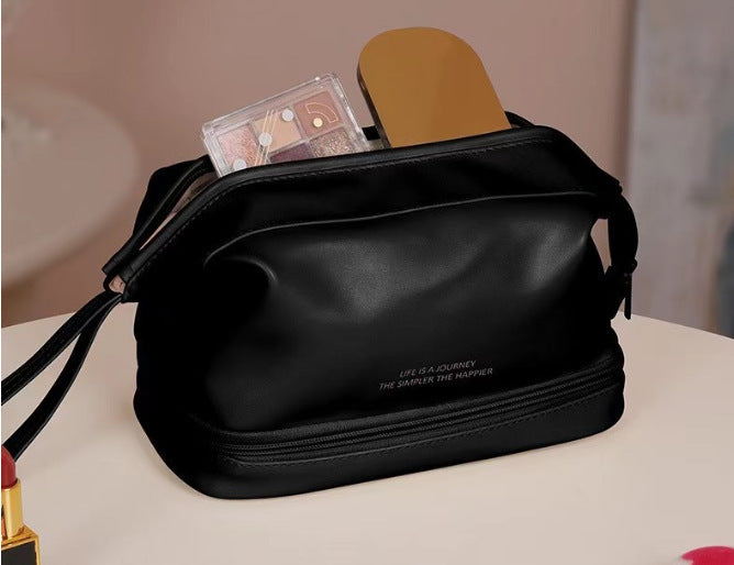 Wholesale Fashionable double-layer makeup bag, portable makeup storage bag, large capacity travel high-end toiletries bag