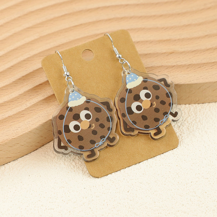 Wholesale Cute Cartoon Bread Cake Big Eyes Fruit Apple Kitten Birthday Ladies Acrylic Earrings