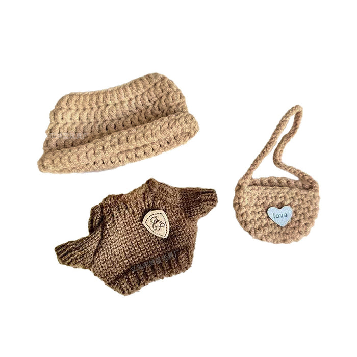 Wholesale New 17cm sweater, hat, shoulder bag, crochet set, creative vinyl doll accessories