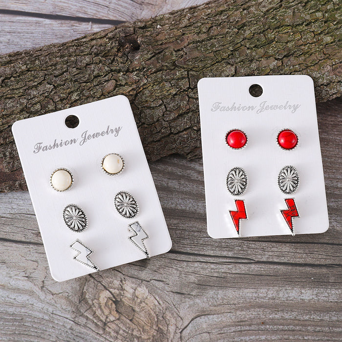 Wholesale Personalized Western style lightning turquoise inlaid pumpkin flower earrings ethnic style Bohemian simple earrings