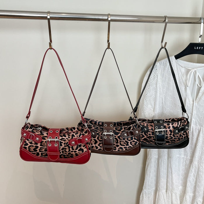 Wholesale Leopard print studded belt bag with large capacity underarm shoulder strap