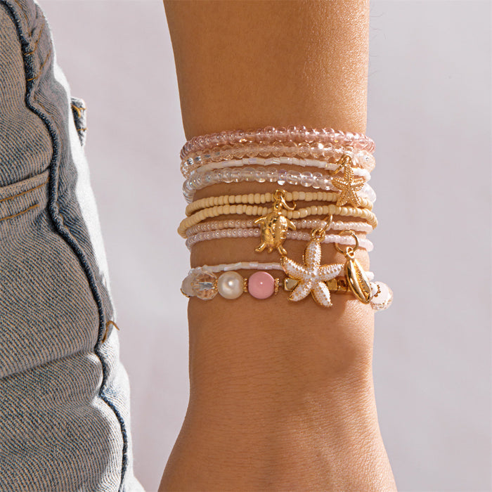Wholesale Bohemian Glass Bead Bracelet Set For Women Starfish Shell Turtle Beach Vacation Jewelry Accessory Boutique Resale Gift