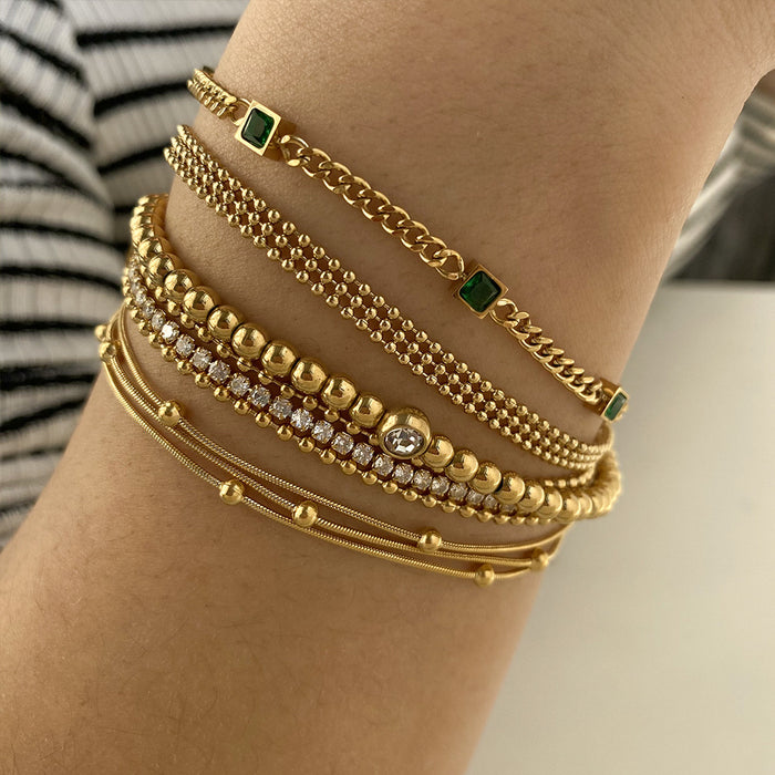Wholesale Stainless Steel PVD Electroplated Gold Bead Chain Stacking Bracelet Women S Chic Gift