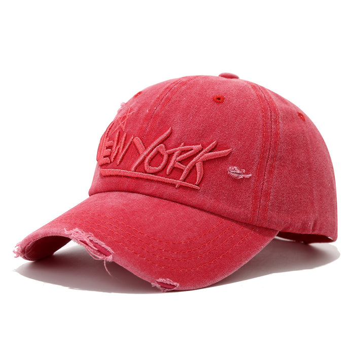 Wholesale  Ripped Hip-Hop Washed Baseball Cap for Men and Women New York Stereo Letter Embroidered Peaked Cap