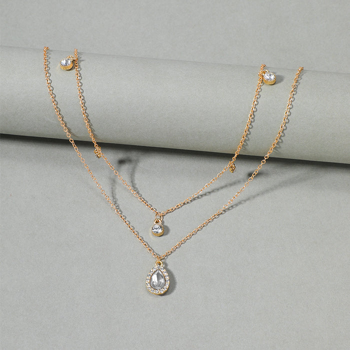 Wholesale New Jewelry: Gold Plated Crystal Water Drop Multi Layer Necklace, Fashion Sweater Chain for Women