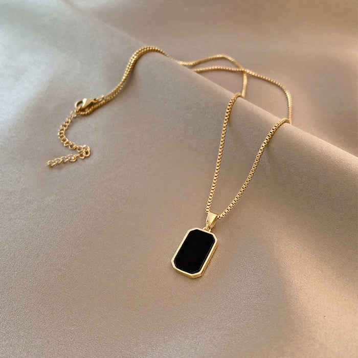 Wholesale black long square brand necklace female clavicle chain necklace black square accessories