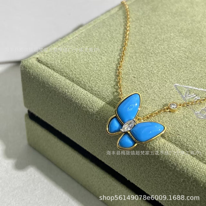 Wholesale Layering Butterfly Pendant Necklace Gold Plated White Shell Copper