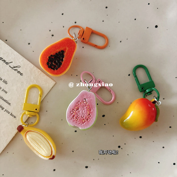Wholesale Chic Tropical Fruit Resin Keychain Bag Charm Pendant For Girls Boutique Gift Accessory