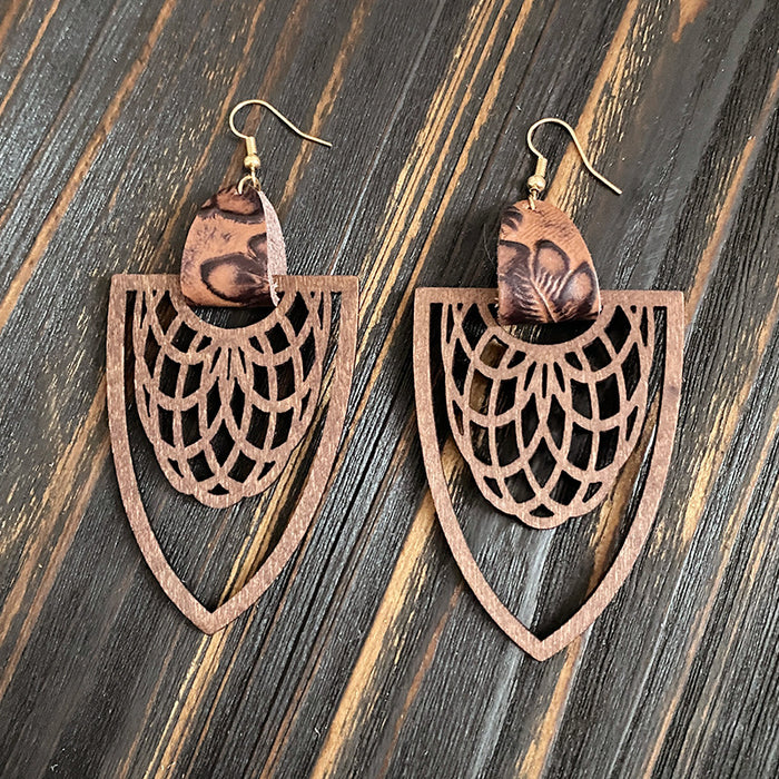 Wholesale Retro wooden earrings hollow Mandala exaggerated texture earrings