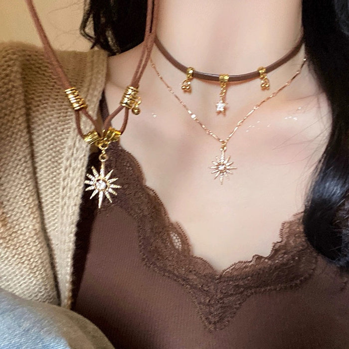 Wholesale Zircon necklace women's autumn and winter light luxury retro sweatshirt chain
