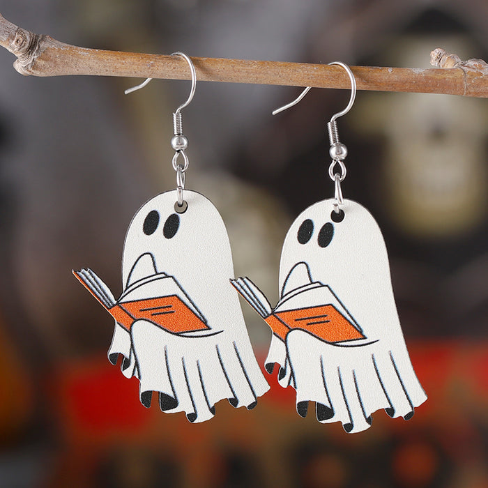 Wholesale  book ghost earrings wooden gothic style double-sided earrings  book lovers gift