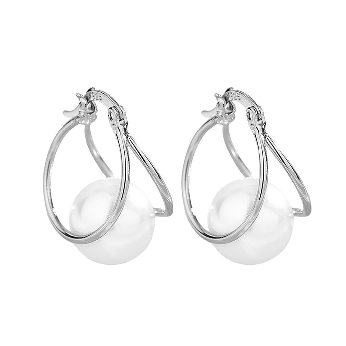 Wholesale Double layer pearl earrings with retro and simple commuting design, double circle pearl earrings