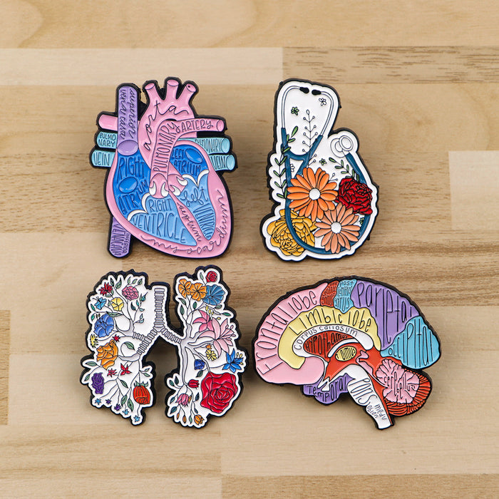 Wholesale 5pcs Human Organs Heart Brain  Doctor Badge Clothing Backpack Decorative Alloy Brooch