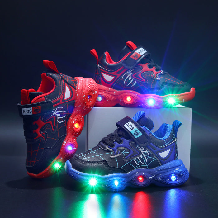 Wholesale Leather Spider Man Single Shoes LED Luminous Children's Shoes 1-6 Years Old Boys' Sports and Leisure Shoes JDC-KS-GS006