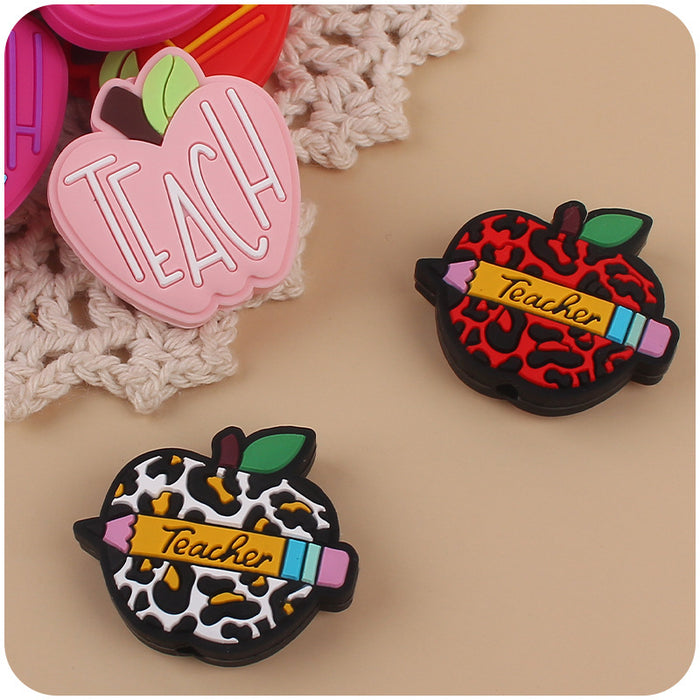 Wholesale Leopard Print Cartoon Apple Teacher Silicone Focal Beads JDC-BDS-GuangTian007