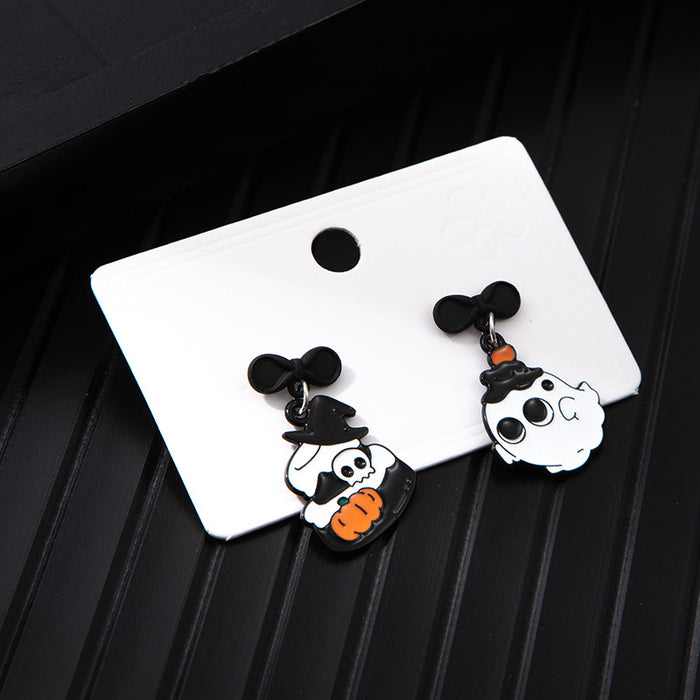 Wholesale  series alloy oil drop asymmetrical earrings cartoon anime funny ghost pumpkin earrings