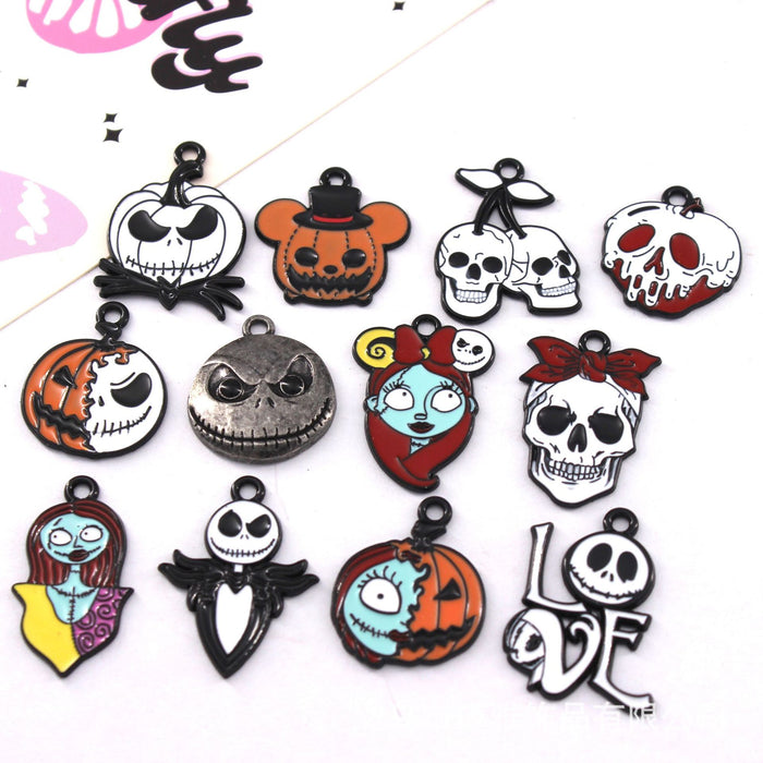 Wholesale 10pcs  Funny Skull Pumpkin Cartoon Accessories Alloy Oil Dropping Pendant Earrings Keychain