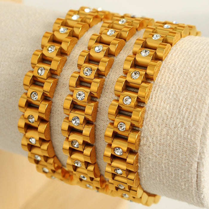 Wholesale White Diamond Titanium Steel Watch Chain Plated Bracelet Trendy Bracelet Metal Sense All-match Bracelet