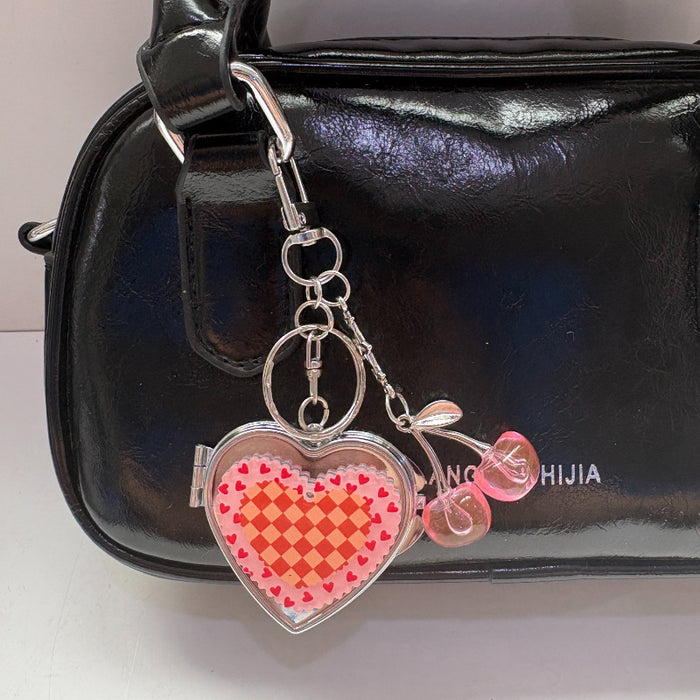 Wholesale Candy Cherry Heart Mirror Keychain Bag Charm Trendy Accessory