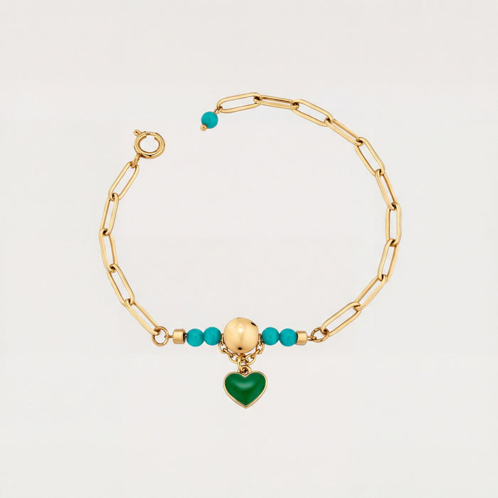 Wholesale Heart-shaped beaded stainless steel gold chain bracelet