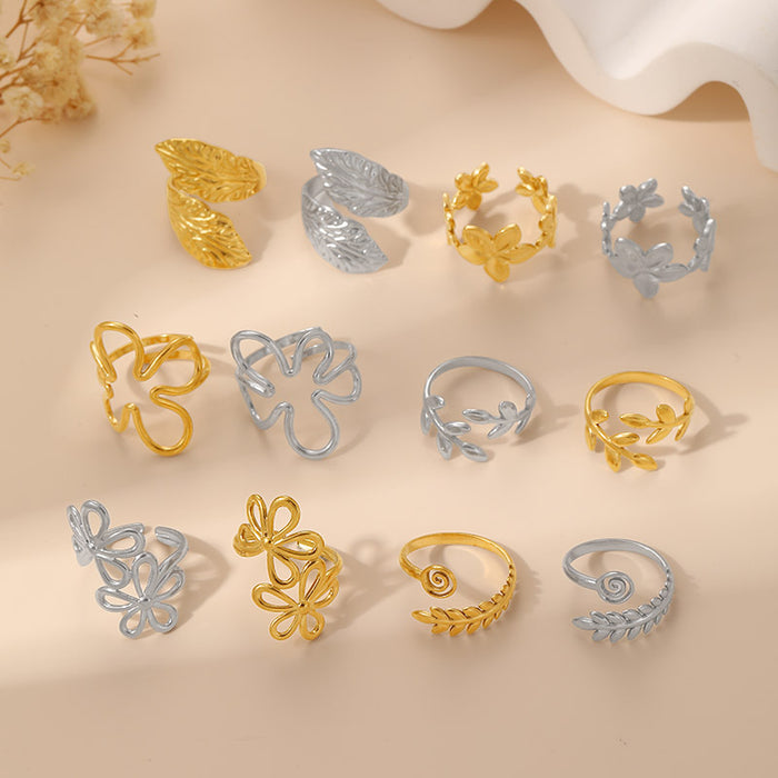 Wholesale Retro Geometric Irregular Textured Stainless Steel Ring