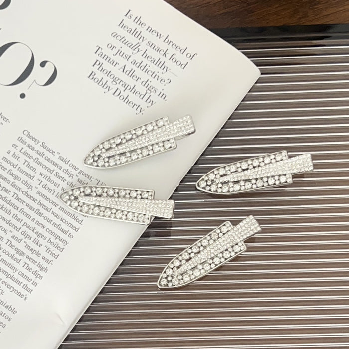 Wholesale New silver full diamond droplet shaped hair clip, duckbill clip, versatile, side shiny and broken hair clip