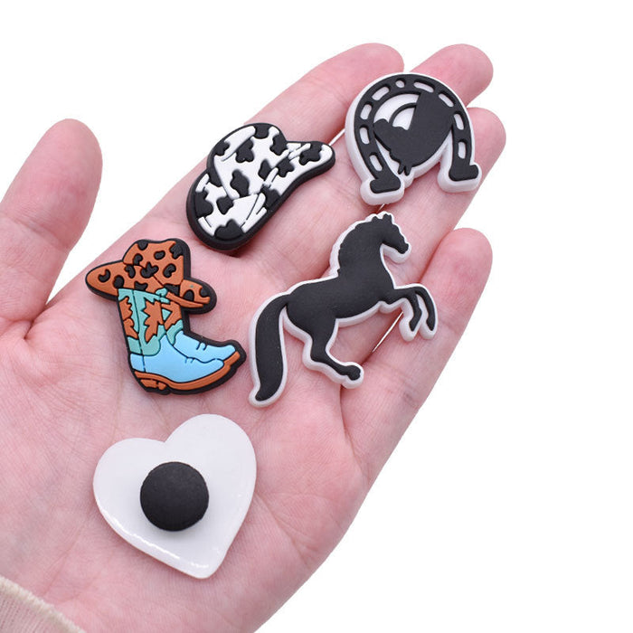 Wholesale 100 PCS PVC Cartoon Western Cowboy Style Cow Pattern DIY Shoe Buckle JDC-SC-RYY005