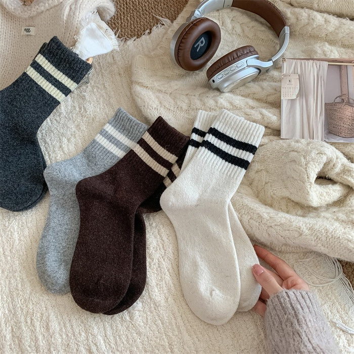 Wholesale Socks for warmth and thickening, mid leg socks with double bars and looped socks, fashionable and versatile, mid leg socks