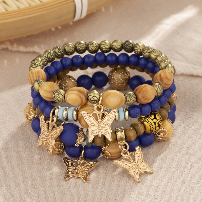 Wholesale Boho Style Multi-Layered Wood Beads Beaded Butterfly Pendant Bracelet JDC-BT-FeiYa006